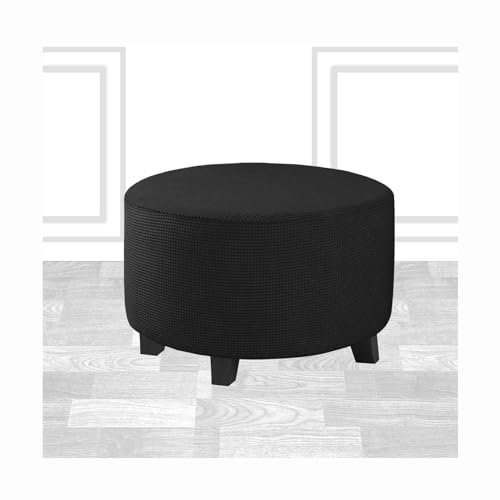 Mswborml Jacquard Hockerbezug Rund, Moderne Ottomane Schonbezug Hocker Bezug Rund, Stretch Hussen für Hocker Rund mit Elastischem Boden, Abnehmbar Ottomane Bezug Rund, Waschmaschinenfest,H,XL1