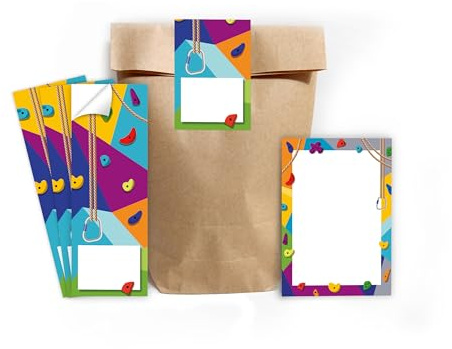 Minkocards 6 Mini-Notizblöcke + 6 Geschenktüten (Natur) + 6 Aufkleber Klettern Bouldern Mitgebsel Mädchen Jungen Gastgeschenke für Kindergeburtstag Mädchengeburtstag Jungengeburtstag