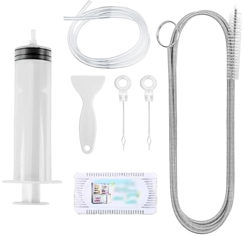 7 Stück Kühlschrank Abflussloch Reinigungsset, Kühlschrank Reinigungswerkzeug Kit mit Reinigungsbürste, Eiskratzer, Schlauch, Spritze, Kolben, Kühlschrank Luftreiniger, für des Kühlschranks, Küche