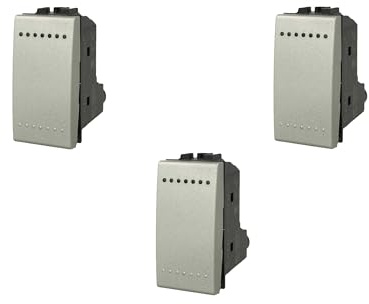 3 Pezzi Interruttore unipolare 1P 16A compatibile con BTicino Living Light e Living International - Silver Grigio Tech - modulo da incasso