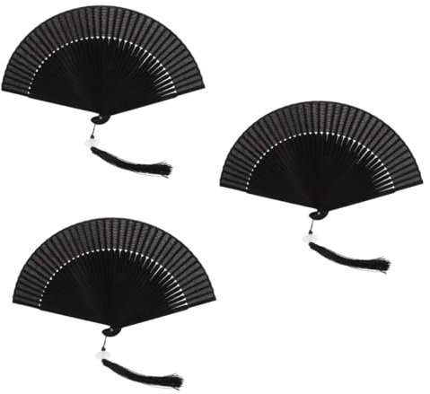 Ciieeo 3St Klassischer schwarzer Faltfächer Chinesischer Faltfächer faltbarer dekoration großer fächer Handventilator Retro-Stil-Fan faltbares Fan- Seidentuch