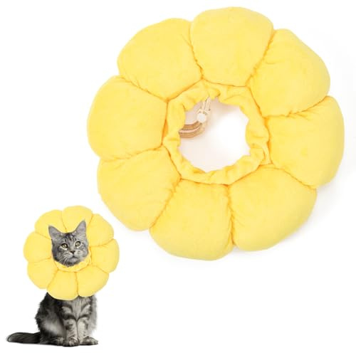 Halskrause Katze, Katzenhalsband, Elizabethan-Kragen für Katzen, Weicher, anpassbarer Halskrause für Haustier-Recovery, Schutz vor Lecken und Kratzen nach Operationen (Gelb, M)