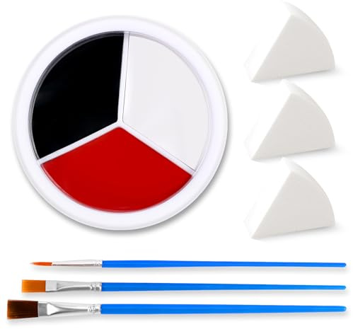 3 Colors [Black White Red] Face Body Paint Kit + 3PCS Sponge & Brush