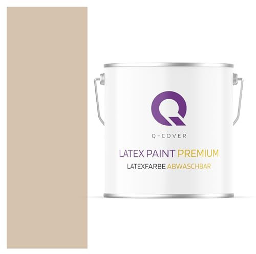Q-COVER Latexfarbe Abwaschbar 5L (ca.35m2) Beige Farbton Innenfarbe Wandfarbe Deckenfarbe Klasse 2 Mattfarbe Für Allergiker Scheuerfest Geruchlos Frei Von Voc