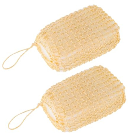WOONEKY 2 Almohadillas Exfoliantes de Esparto Natural para Cuerpo, Esponja Exfoliante de Sisal con Banda Elástica para Uso en Casa
