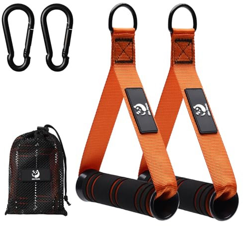 Slim Panda Exercise Handles, Resistance Band Handle, Heavy Duty Handle Attachments for Cable Machine, Pull Down Home Gym for Fitness, Workout, Crossover Tricep Exercise (Black with Organge)