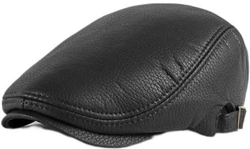 ASumPio Baskenmütze aus PU-Leder für Herren und Damen, verstellbar, Gastby Ivy Newsboy Flatcap, Retro-Künstler-/Malerhut, Herren-Baskenmütze, Schwarz, 55–60 cm