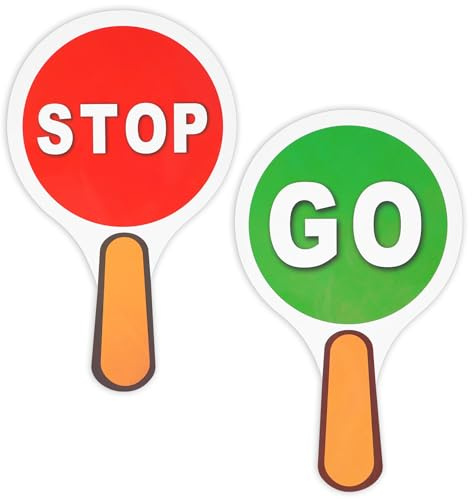Thinp 2-pack stoppskylt för barn, Stop and Go-skylt handhållen stoppskylt dubbelsidig stopp- & go-skylt barn stoppskylt pvc vattentät korsningsvakt vägskyltar för barn som undervisar trafiksäkerhet,