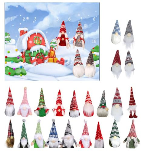 Adventskalender Frauen Männer Kinder, Deko Weihnachten Wichtel Adventskalender 2024, 24 Stk Zwergen Weihnachtskalender, Advent Plüschzwerg Spielzeug Geschenkset für Weihnachtsbaumschmuck (Zwerg)
