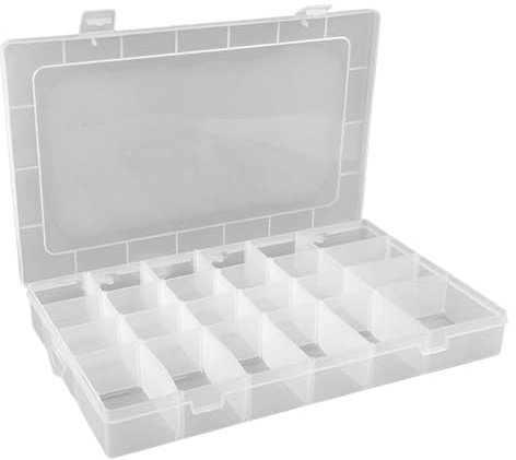 Faderr 24 Grids Plastic Compartment Box, Clear Craft Storage Box with Adjustable Compartments, Jewellery Organiser Divider Jewellery Box for Earrings, Fishing Hook Small Accessories