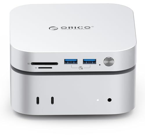 ORICO 40Gbps MiniLink M47P Hub Compatible Mac Mini M4, Base de conexión 7 en 1 de Aluminio con Doble Carcasa SSD para M.2 NVMe, hasta 3000MB/s, 3 USB 3.2, SD/TF 4.0