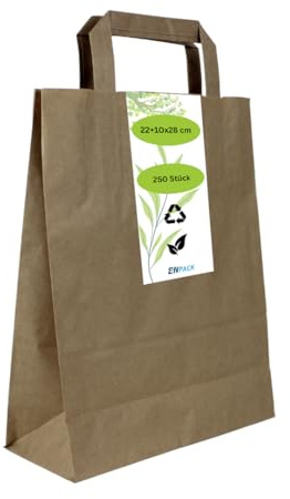 Enpack - 50 Stück Papiertüten braun mit Henkel - Geschenktüten für kleine Geschenke 22+10x28 cm - Papiertragetaschen aus Kraftpapier - Braune Papiertüten - Papier Geschenktaschen zum befüllen