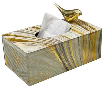 Kosmetiktücherbox für Zuhause/Büro Tissue-Box aus Glas, dekorative Ornamente, Aufbewahrungsbox for Zuhause, Couchtisch, Wohnzimmer, Esstisch, goldene Schubladenbox Taschentuchbox