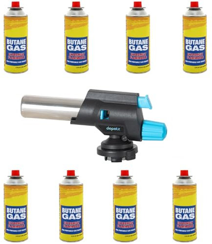 Dapetz ® Butane Gas Blow Adjustable Flame Auto Ignation Chef Creme Brulee Cooking Soldering Welding Camping Comes With 8 Butane Gas Can