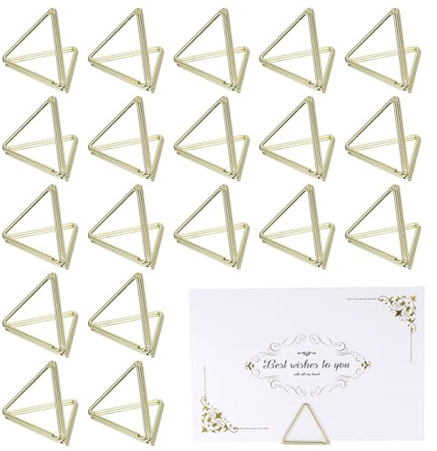 QUARKZMAN 20 Piezas Mini Portatarjetas, Portafotos Triangulares para Mesas Fotos Señales de Comida Notas Memos Bodas Restaurantes Cumpleaños Fiestas, (1.1x1.3, Dorado)