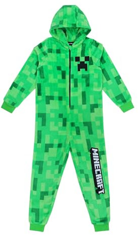 Minecraft Onesie Creeper Fleece jumpsuit sovdräkt gamer gåva sovoverall med huva för pojkar, Grön, 128