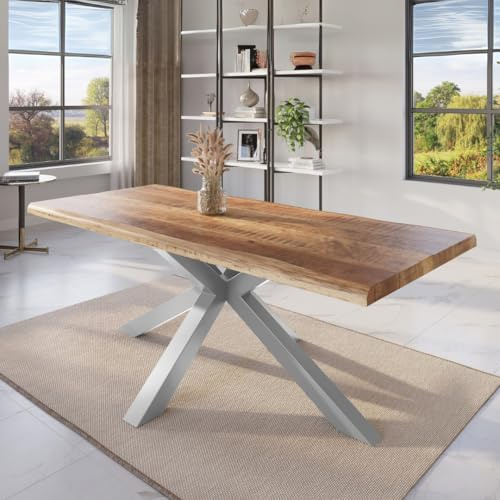trelevo Esszimmertisch 240x100 cm Mango massiv Spider-Gestell Baumkante