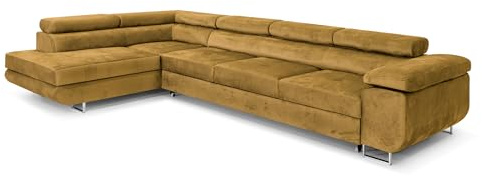 COMFORTINO FURNITURE Ecksofa mit Schlaffunktion PASTI XL L-Form, Sofa Couch mit Bettkasten, Couch Eckcouch, Schlafsofa für Wohnzimmer Couch mit Schlaffunktion (Gold, Ottomane Links)
