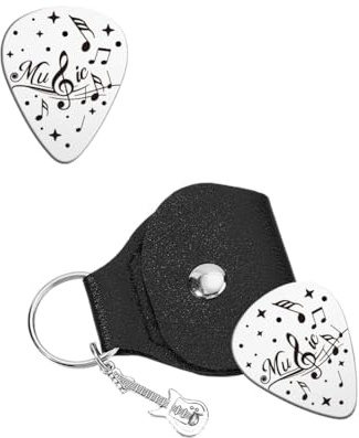 UNICRAFTALE 1 Stück Gitarrenplektren Geschenke Plektrum Gitarre Edelstahl Gitarrenplektren Mit PU Leder Gitarrenplektrenhalter Musiknote Plektrum Gitarrenzubehör Für Gitarrenliebhaber Geschenke