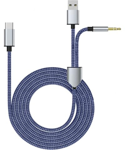 Aoiutrn USB-C-Aux- und Ladekabel, 2-in-1-Typ-USB-C auf 3,5-mm-Audio-Klinkenstecker mit Stecker, erweiterbarer USB-Adapter, kompatibel mit iPhone 16/15, Galaxy S24, Huawei auf Autoradio (Typ C auf 3,5