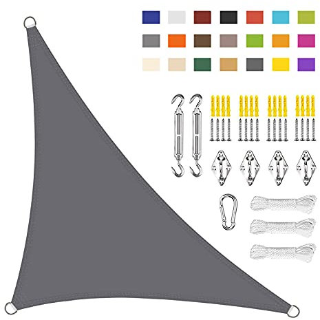 Waterproof Triangle Sun Shade Sail with Fixing Kit for Patio Backyard Camping Gray Anti UV Garden Awnings for Right Angle Protection 6x6x6m