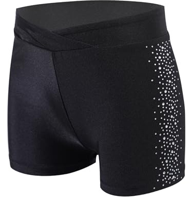 FEESHOW Kinder Mädchen Sport Shorts Mit Glitzer Strass Elastische Kurze Sportleggings Gymnastik Tanz Yoga Shorts Fitness Tights