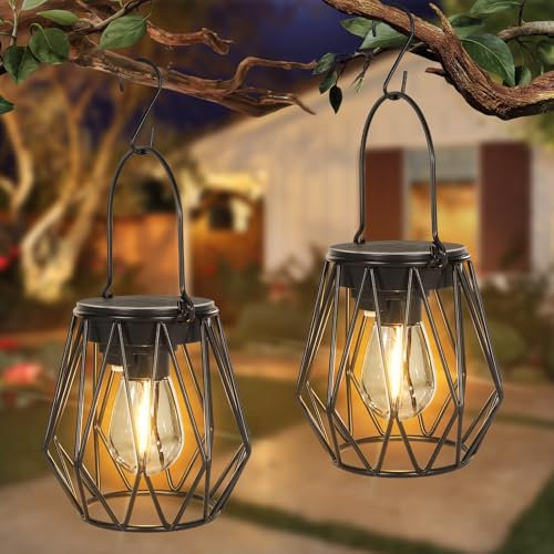 Dehobo Lanterne Solari da Esterno 2 Pezzi - LED Lampade Solari IP65 Impermeabile - Lampione Solare da Esterno Metallic con LED a Luce Bianca Calda 2700K per Decorazione e Campeggio Giardino