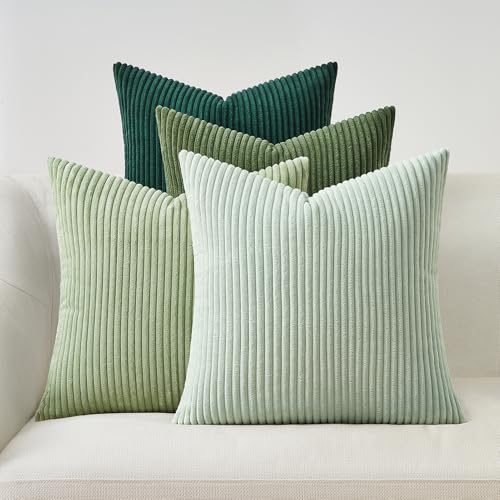 Topfinel Kissenbezug 40x40 cm Hellgrüne 4er Set Kordsamt Kissenbezüge Kissenhülle Dekokissenbezug Sofakissen Dekokissen deko für Sofa Schlafzimmer Wohnzimmer Balkon Kinder Flauschig Farbverlauf