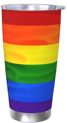 XKBFKLKMC Rainbow Flag 20oz Insulated Stainless Steel Tumbler with Lids and Straws, Double Wall Vacuum Travel Coffee Mug, Thermal Cup for Cold & Hot Drinks, Reusable Metal Straw & Brush