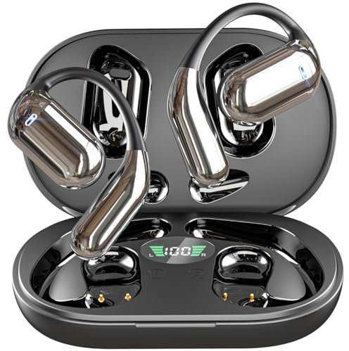 EUQQ Cuffie aperte, Bluetooth 5.4 con 4 mic, display a doppio LED, 50 ore, senza fili, Bluetooth Type-C, IP7, per corsa, fitness, equitazione