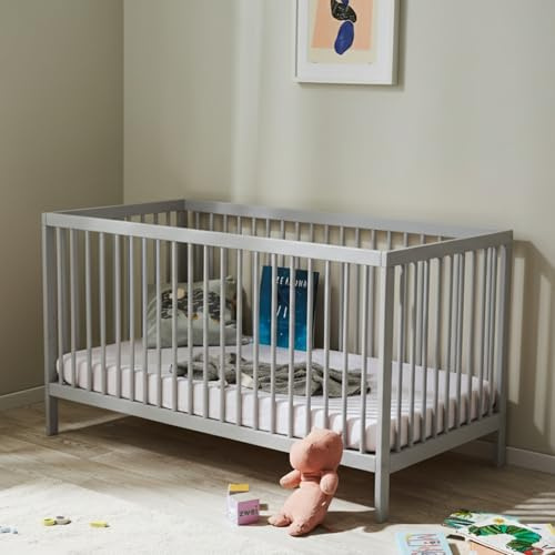 Kids Collective Babybett Kinderbett Gitterbett 60x120 & 70x140 cm höhenverstellbarer Lattenrost & herausnehmbare Sprossen stabiles Buchenholz | ab Geburt bis zum 3. Lebensjahr Made in EU | grau