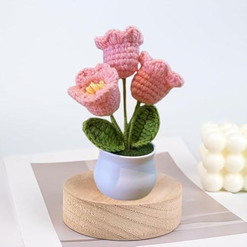 Esyzsss Crochet Flower Bouquet,Knitted Flowers,Hand Woven Bell Orchid,Simulated Small Potted Plant With Pure Hand Crocheted Flowers,Suitable For Home And Office Desktop,Car Decoration
