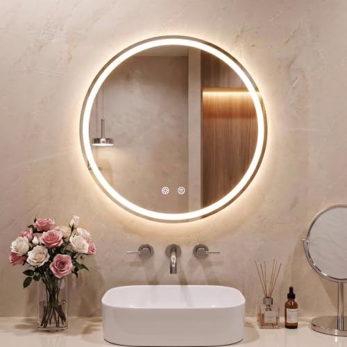 Clevich Runder Badspiegel mit Beleuchtung 60 cm, LED Wandspiegel | Gehärtetes Sicherheitsglas, 3 Lichtfarben dimmbar, Antibeschlag, Touch-Schalter, Memory-Funktion, einfache Wandmontage