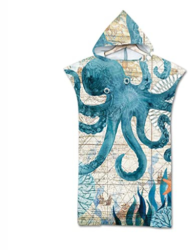 LLHCF Microfiber Printed Hooded Beach Towel Quick Dry Swimming Pool Poncho Bathrobe Cloak For Adults Bath Changing Robe