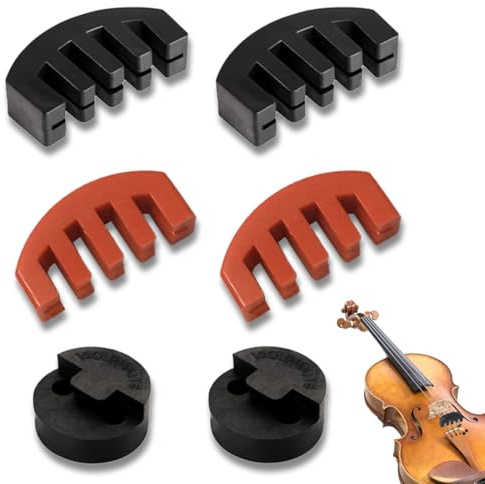 AOEVUIR 6 Schalldämpfer für Violine - 4 Krallenstil & 2 Runder Tourte Dämpfer, Ultra-Übungsschalldämpfer für Musikinstrumente Schwarz Rot