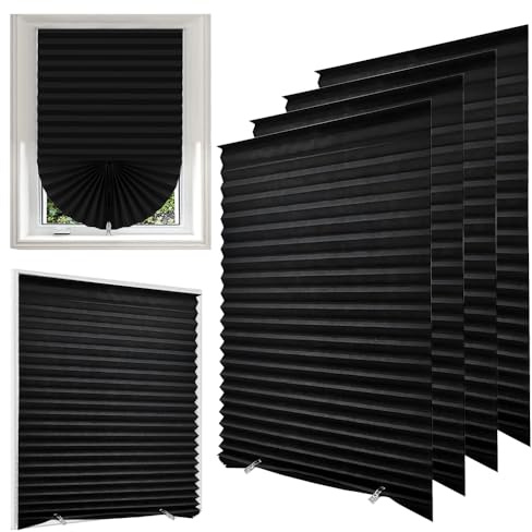 Jonuin 4 Pack Temporary Blinds, 60x150CM No Drill Stick on Blinds, Easy to Cut and Fit Self Adhesive Blind for Windows, Doors, Kitchen, Bathroom, Bedroom Blackout Thermal Privacy Protection (Black)