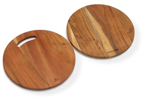 Vesta Homes Round Cutting Boards for Kitchen, Large Wood Chopping Board Set of 2 |Acacia Charcuterie Board|Serving Board for Fruit, Vegetables and Cheese|30.5x30.5, 29.5x29.5 cm| Handcrafted in India