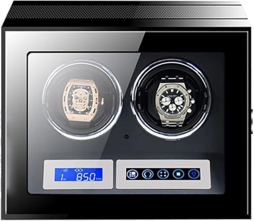Xiaoxu Remontoir de Montres Grande capacité avec écran LCD et télécommande, boîte de Rangement en Bois pour 2 Montres, Coque en Bois, Piano, remontage Automatique, boîte rotative pour Montres