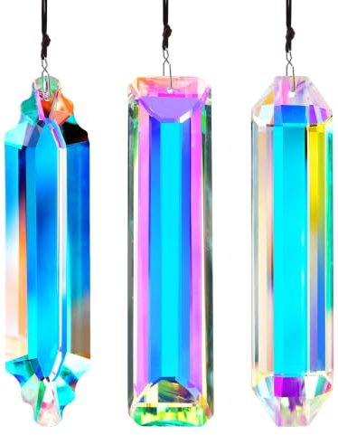 3 Stück Kristalle zum Aufhängen Sonnenfänger Kristall Regenbogen Glas Prisma zum Hängen Sonnenfänger Kristall Groß für Fenster Feng Shui Dekoration für Zuhause Garten