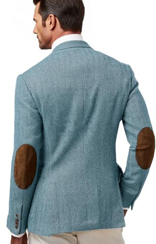 VENNYNG Men's Vintage Tweed Blazer Knit Herringbone Suit Jacket with Elbow Pathes Dress Coat Single Breasted Two-Buttons