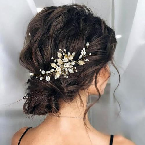 yufana Accesorios Para El Cabello de Boda de Cristal, Accesorios Para El Cabello de Perlas Nupciales, Para El de Perlas Nupciales（Oro421）