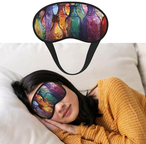 Augenmaske zum Schlafen, atmungsaktiv, lichtblockierend, bunte Glasflasche, Nacht-Augenbinde, weich, bequem, Nacht-Augenschutz, für Männer und Frauen, Augenabdeckung für Nickerchen zu Hause