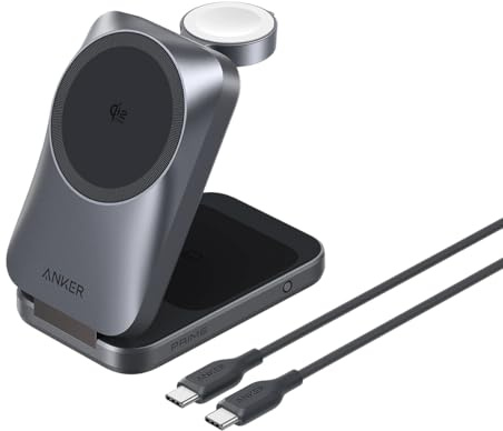 Anker Prime Qi2 zertifiziertes kabelloses Ladegerät, 25 W, kompatibel mit MagSafe, faltbar, ultrakompakt, mit AirCool für iPhone 17/16, Apple Watch, AirPods (ohne Akku)