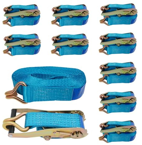 Ratschengurt 10 Stück, 5t Tragfähigkeit - Ladungssicherungsgurt Set 6m/8m Hochfest mit Ratschenmechanismus für Transporter & LKW, Leuchtend für Sicheren Transport (Blau, 5cm*10m)