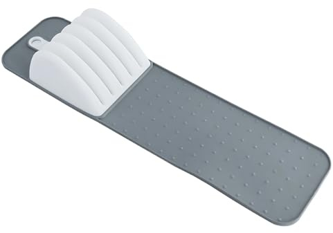 Kronabelle Drawer Tray Organizer Knife Compact for 5 Slot, Holder Knives Mat Non-Slip, Kitchen Solution Storage Cutlery Gray and White Insert, Fits Drawers Up to 15 in (30 Cm)