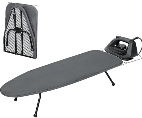 Metal Mesh Panel Tabletop Ironing Board | Foldable Iron Board | Heavy Duty Small Iron Board with Heat Resistant Cover and 100% Cotton 8mm Thicken Pad | 81x31x16cm