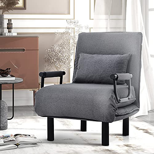 BXEYXE Konverterbar bäddsoffa, sovfåtölj, justerbart ryggstöd med 6 lägen, vikbar fåtölj med kudde, vadderad sits, fritid schäslon-soffa för hem, kontor