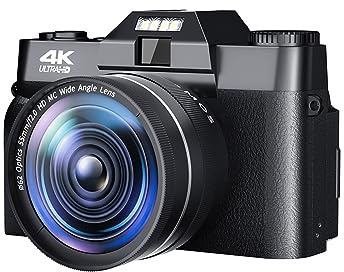 SXYGYWA Cámaras Digitales Vintage De Enfoque Automático For Fotografía Lente Gran Angular 52 Mm WiFi 4K Videocámara Transmisión Compacta Grabadora Vlog Imágenes Nítidas Detalladas(128G TF Card,Black)