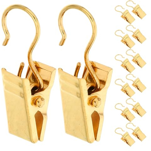 Housoutil Lot de 50 Crochets Métalliques pour Rideaux Dorés – Pinces à Rideaux Carrées Ouvertes Fixation Polyvalente Fenêtres Supports Robustes Adaptés Salon la Chambre