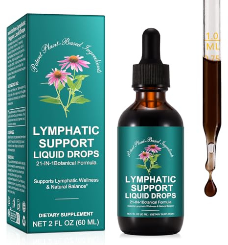 Lymph System Support Drops, Lymphatic Drainage Liquid Supplement with Dandelion, Burdock Root & Echinacea Natural Herbal Blend - Reduce Swelling and Cleanse Lymph 60ml